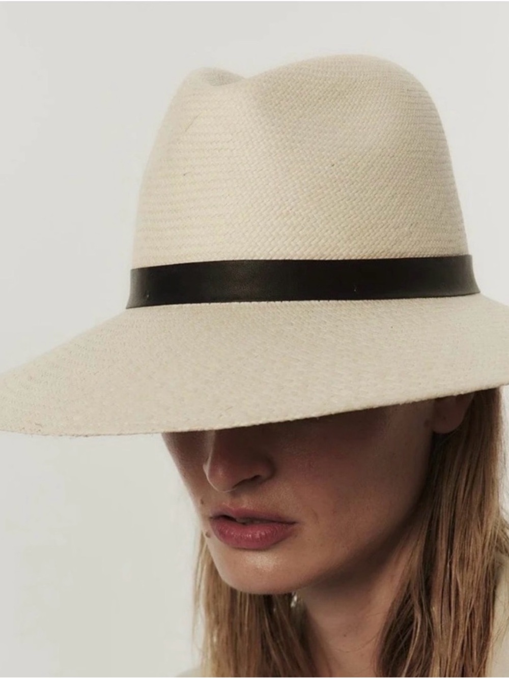 Janessa Leone Cream Straw Fedora with Black Band